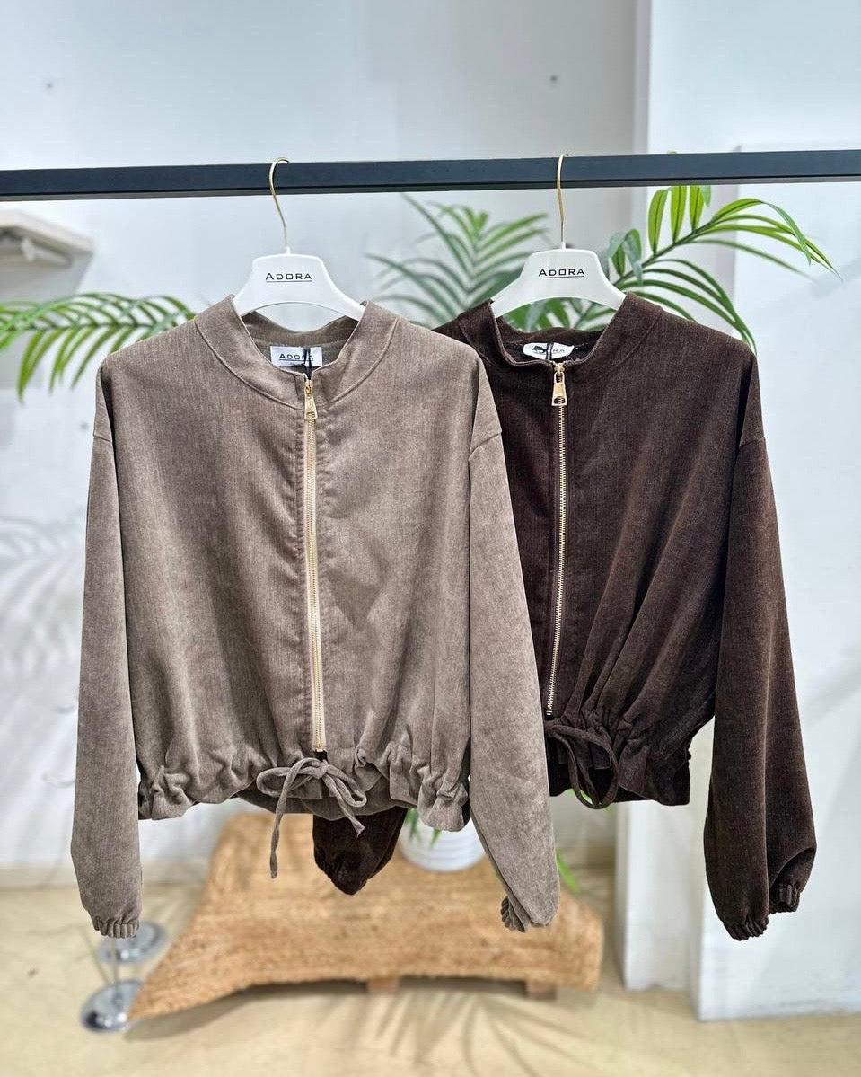 Giacca Bomber Cropped In Velluto Con Zip