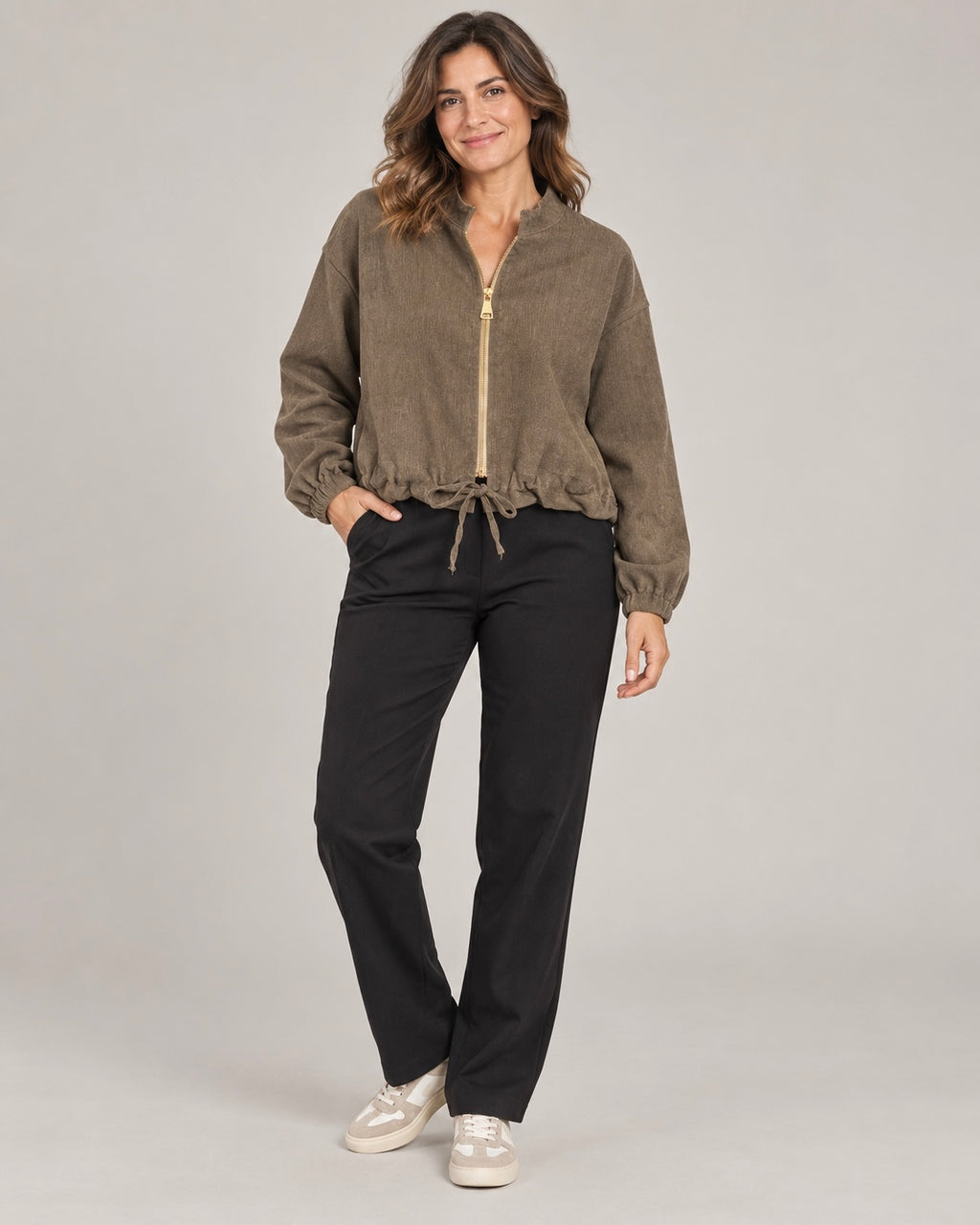 Giacca Bomber Cropped In Velluto Con Zip