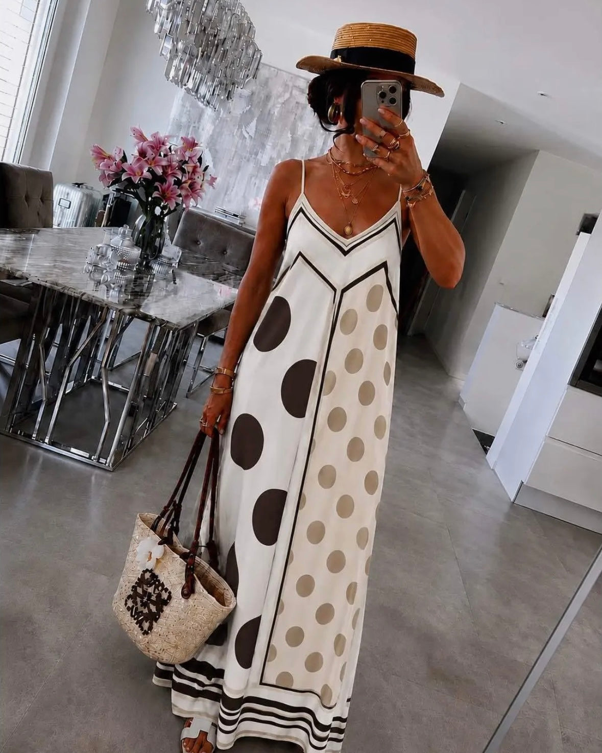 Abito Lungo "Portofino" a Pois con Scollo a V