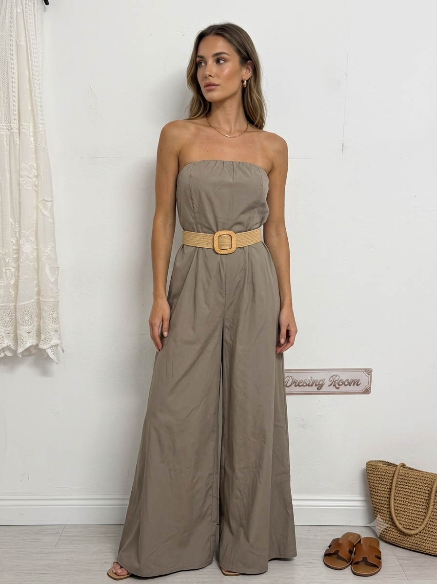 Tuta Intera Strapless con Pantalone a Palazzo